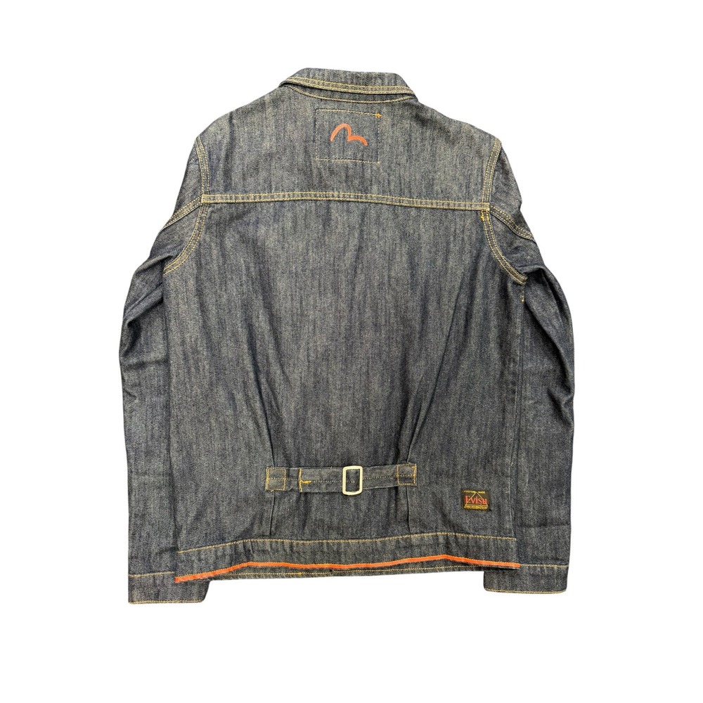 Evisu Denim Jacket Mens XL Indigo Blue Excellent No 3 Lot 1008 Zip Pocket Cinch - Picture 2 of 11